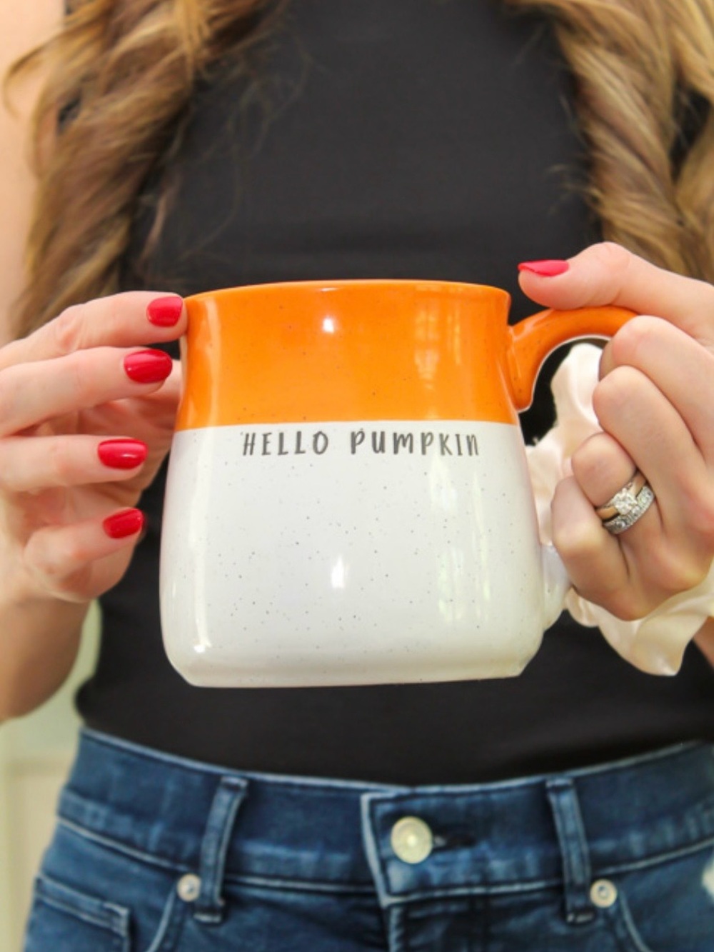 Hello Pumpkin Orange and White Ceramic Mug